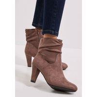 Dorothy Perkins Women's Wide Fit Ally Faux Suede Ruched High Heeled Ankle Boots in Taupe | Size: 3