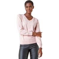 Roman Women's Pearl Sparkle Embellished Jumper in Pink | Size: 14