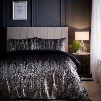 Portfolio Home Marseilles Printed Velvet Metallic Duvet Cover Quilt Set Pillowcase in Black | Size: Single