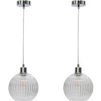 First Choice Lighting Set of 2 Betchley - Clear Ribbed Glass Globe with Chrome Pendants