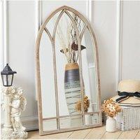 Living and Home Arched Garden Decorative Window Mirror with Metal Frame in Natural