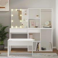 Berkfield Home Dressing Table Set with LED White Engineered Wood