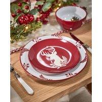 Dibor 24 Piece Red Plates & Bowls Reindeer Christmas Dinner Set 8 Person Christmas Crockery Set | Size: 24 Pack