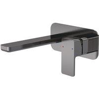 Balterley Wall Mount 2 Tap Hole Basin Mixer Tap Back Plate Brushed Pewter in Silver