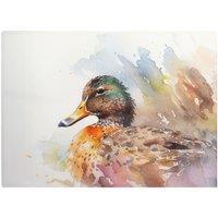 Warren Reed - Designer Mallard Watercolour Glass Chopping Board in Brown