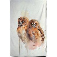Warren Reed - Designer Loving Tawny Owls Watercolour Tea Towel in Brown