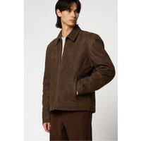Barneys Originals Men's Real Leather Harrington Jacket in Brown | Size: 2XL