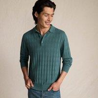 Lands' End Men's Fine Knit Gauge Triangle Polo Top in Teal | Size: XL