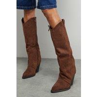 Faith Women's : Alma Faux Suede Straight Leg Western Knee Boots in Chocolate | Size: 6