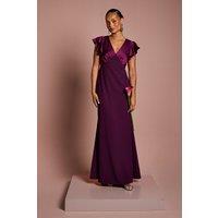 Coast Women's Honoured Petite V Neck Angel Short Sleeve Satin Maxi Bridesmaid Dress in Fig | Size: 8