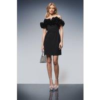Oasis Women's Diamante velvet ruffle Bardot mini dress in Black | Size: 14