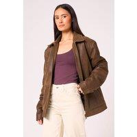 Barneys Originals Women's Oversized Aged Real Leather Harrington Jacket in Brown | Size: XL