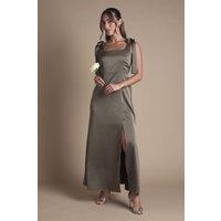 Oasis Women's Satin Tie Shoulder Midi Bridesmaid Dress in Olive | Size: 10