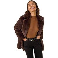 Roman Women's Faux Fur Longline Coat in Chocolate | Size: 20