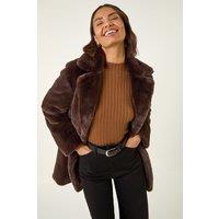 Roman Women's Faux Fur Longline Coat in Chocolate | Size: 16