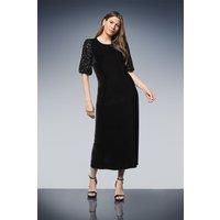 Wallis Women's Sequin Puff Sleeve Velvet Tie Back Midi Dress in Black | Size: 12