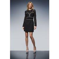 Oasis Women's Diamonte Trim Mini Dress in Black | Size: 16