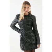 MissPap Women's Embroidered Pu Mini Dress in Black | Size: 16