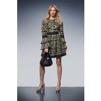 Oasis Women's Embroidered Mesh Trim Detail Dress in Gold | Size: 8