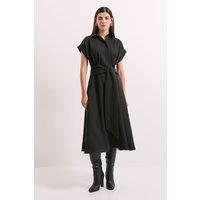 Principles Women's Black Front Tie Shirt Midi Dress | Size: 10