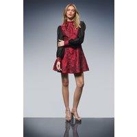 Oasis Women's Floral Jacquard High Neck Flippy Mini Dress in Red | Size: 16