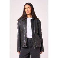 Barneys Originals Women's Vintage Real Leather Oversized Jacket in Black | Size: 2XL