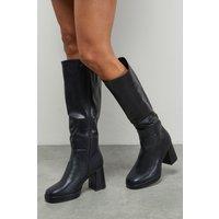 Faith Women's : Lucia Faux Leather Platform High Block Heel Knee Boots in Black | Size: 5