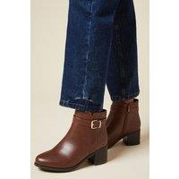 Good For the Sole Women's : Wide Fit Moira Material Mix Medium Block Heel Ankle Boots in Tan | Size: 8