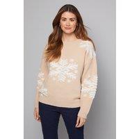 Wallis Women's Christmas Snowflake Knitted Jumper in Oatmeal | Size: Medium