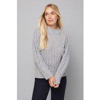 Wallis Women's Petite Sparkle Pointelle Funnel Neck Jumper in Grey | Size: Small