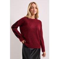 Dorothy Perkins Women's Stripe Sleeve Crew Neck Jumper in Burgundy | Size: Small