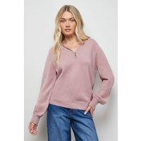 Oasis Women's Soft Crochet Scallop Detail Jumper in Dusky Pink | Size: Small