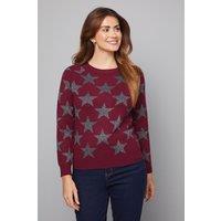 Wallis Women's Star Motif Crew Neck Jumper in Plum | Size: Medium