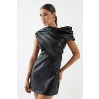 MissPap Women's Ruched Detail Pu Mini Dress in Black | Size: 8