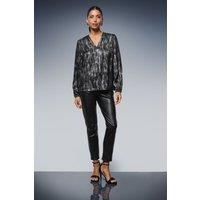 Wallis Women's Abstract Metallic Overhead Shirt in Black | Size: 12