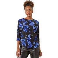 Roman Women's Floral Print Round Hem Top in Royal | Size: 20