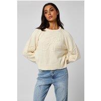 Urban Bliss Women's Embroidered Raglan Jumper in Cream | Size: 16