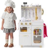 Gymax Kids Toy Kitchen Set Play Kitchen Playset With Stoves Telephone & Sink in White