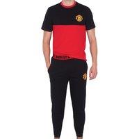 Manchester United FC Men's Adults Premium Pyjama Set in Black | Size: Large
