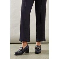 Wallis Women's Wide Fit Lydia Faux Leather Snaffle Trim Apron Front Medium Heeled Loafers in Navy | Size: 4