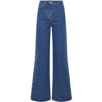 Long Tall Sally Women's Tall Pearl Detail Wide Leg Jeans in Dark Blue | Size: 18L