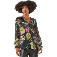 Roman Women's Metallic Floral Print Blouse in Black | Size: 10