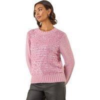 Roman Women's Sequin Crew Neck Knit Jumper in Pink | Size: 14