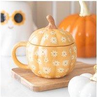 KDMD Groovy Floral Pumpkin Lidded Mug in Yellow