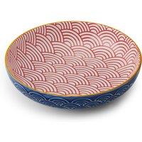Mikasa Glazed Stoneware Coupe Pasta Bowl, Blue Arched Design, 21cm
