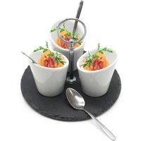 Van Gogh Snack Diping Cups Slate Tray Ceramic Appetizers Tapas Serving Set in White