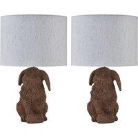 First Choice Lighting Set of 2 Lily - Bunny Table Lamps With Oatmeal Linen Shade in Cream