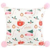 KDMD Square Sugarplum Fun Christmas Print Cushion in White