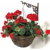 Primrose Large Artificial Geranium Flowers Rattan Hanging Basket Decoration Red 30cm