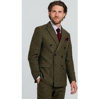 Dobell Men's Green Double Breasted Windowpane Check Tweed Jacket | Size: 44R